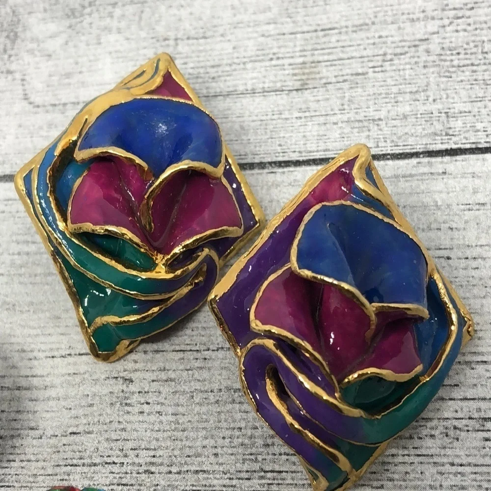 Vintage 80's colorful vibrant funky earrings statement party